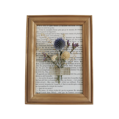 Cadre poétique unique de fleurs séchées à poser – 13x18cm | MARCELINE ~ Collection « Poésie »